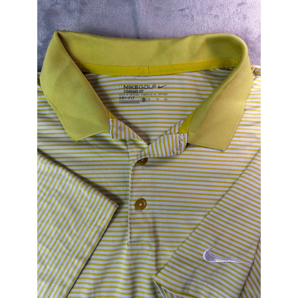 Nike Golf Polo‎ Shirt Mens XL Yellow Striped Dri-FIT Short Sleeve